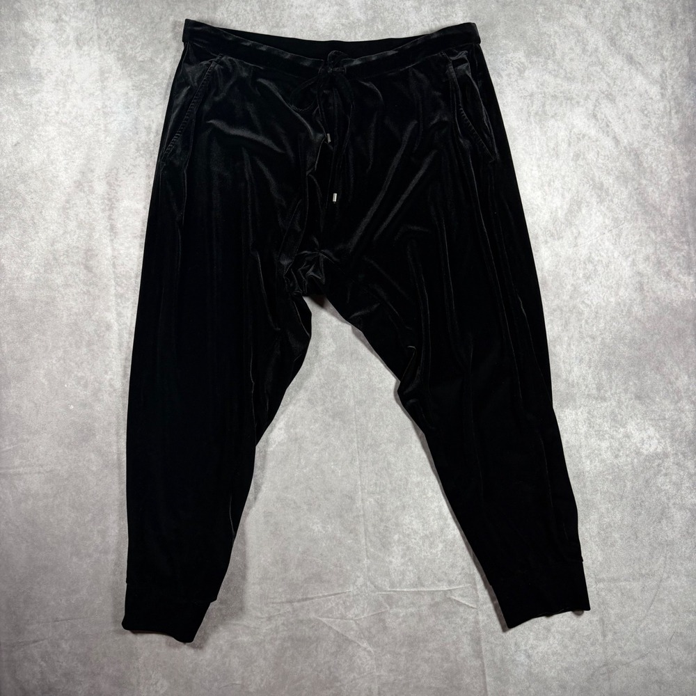 Eileen Fisher Black Velvet Drawstring Joggers Pants XL Recycled Polyester Blend